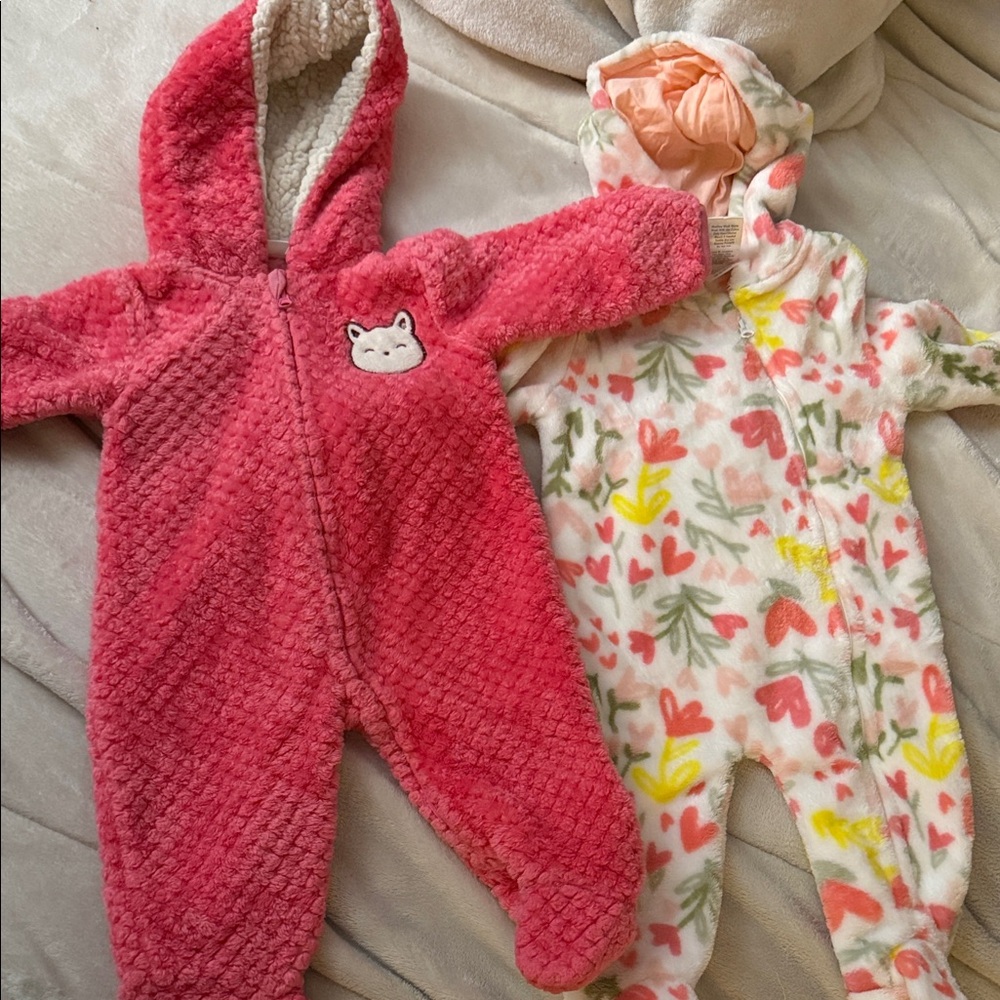 (2) Cozy Pink and Floral Baby One Piece Set 3/6 mth